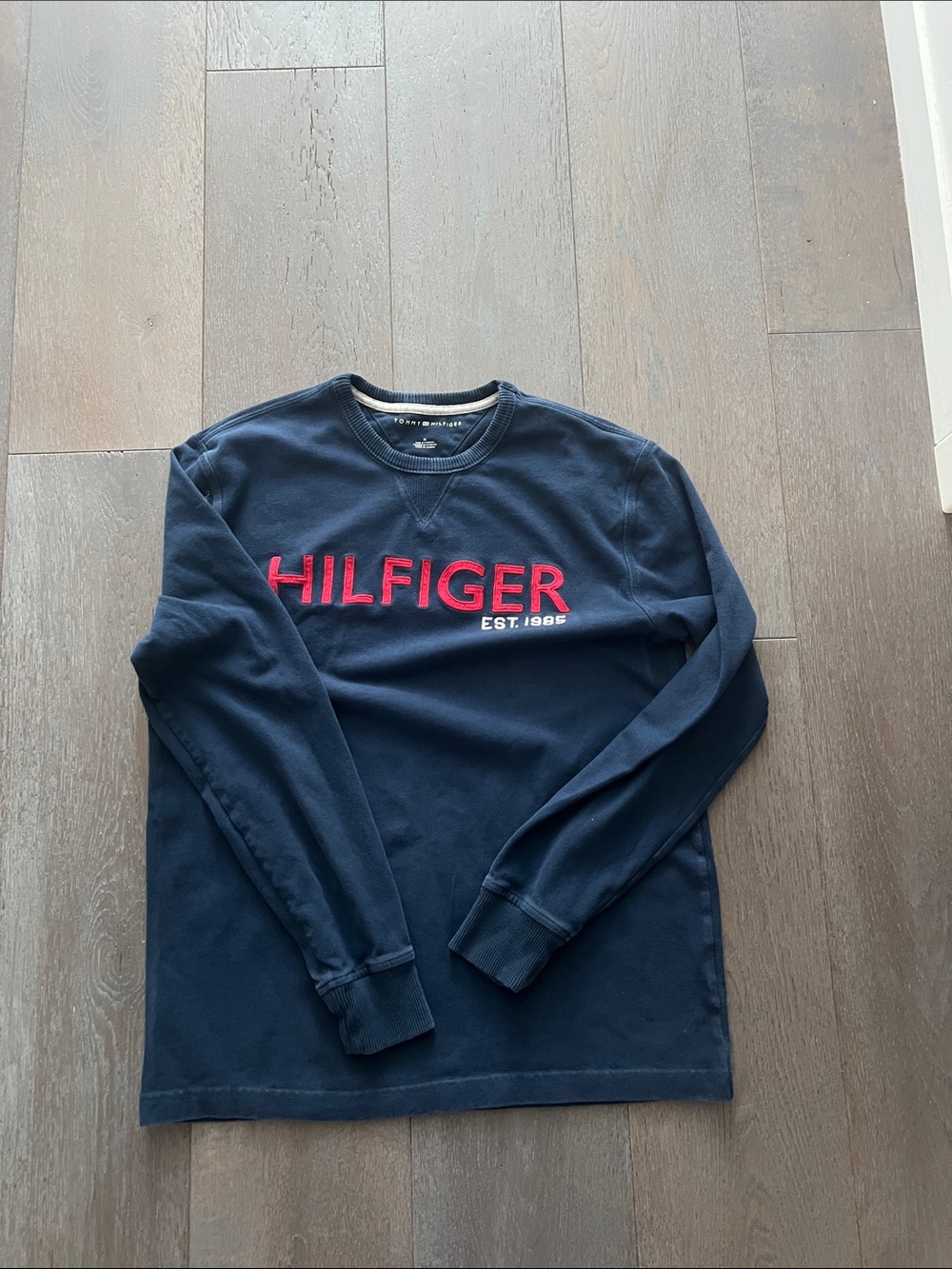 Tommy Hilfiger Navy Crewneck with Red Hilfiger Script